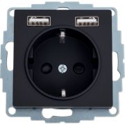 Розетка 1-м СП AtlasDesign 16А IP20 с 2-мя заряд. устройствами USB тип A+A 5В/2.4А 2х5В/1.2А механизм карбон SE ATN001030