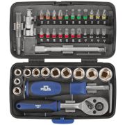 Мини-набор инструмента (биты; головки; вороток; удлинитель) 38шт пластиковый кейс MOS 65000М