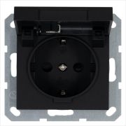 Розетка 1-м Shuko 16А IP20 с заземл. защ. шторки с крышкой механизм черн. матов. soft touch Jasmart G5505PB
