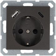 Розетка Shuko 16А с заземл. защ. шторки с 2-мя заряд. устройствами USB тип A+C 25Вт механизм мокко Jasmart G5501USB-25Z