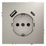 Розетка 1-м СП S70 16А с USB A+С с заземл. защ. шторки механизм кашемир Voltum VLS040503
