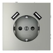 Розетка 1-м СП S70 16А с USB A+A с заземл. защ. шторки механизм сталь Voltum VLS040405