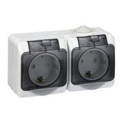 Розетка 2-м ОП Этюд 16А IP44 250В с заземл. защ. шторки с крышкой сер. SE PA16-244C